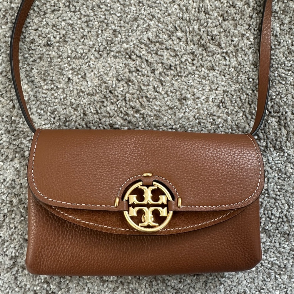Tory Burch Tan Leather Crossbody Bag with Gold Accent